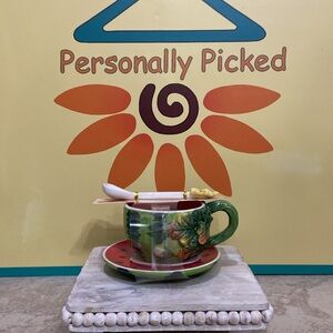 Corner Ruby Teacup and Saucer Set